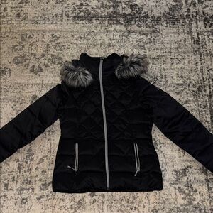 Black Quilted Jacket with Faux Fur Trim
